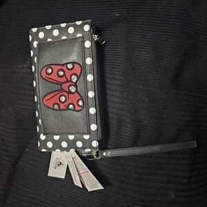 Disney Black and White Polka Dot Wallet with Red Bow